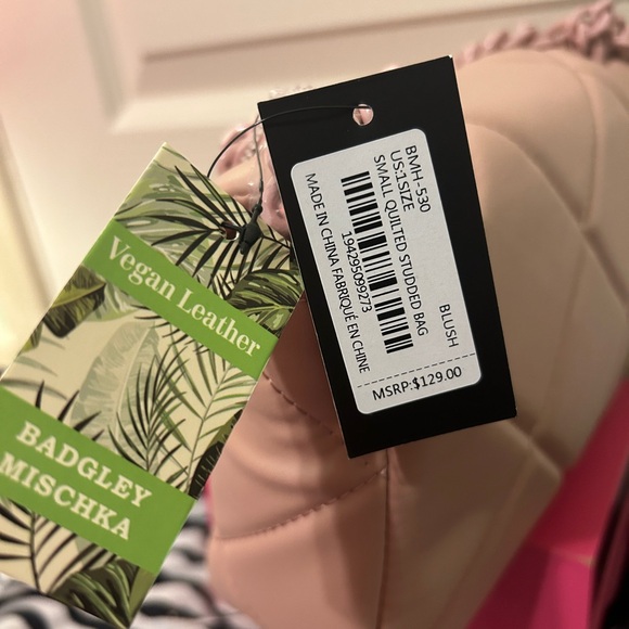 Blush pink quilted Badgley Mischka small studded bag - Picture 4 of 5